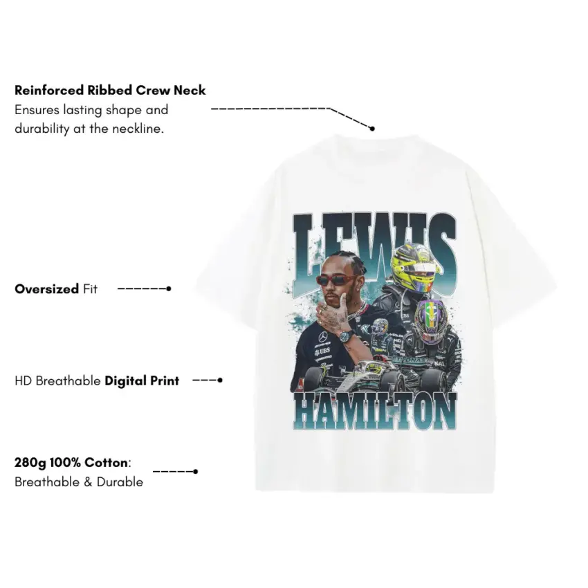 Sir Lewis The Champion Heavyweight Oversized White Graphic Tee - Image 5