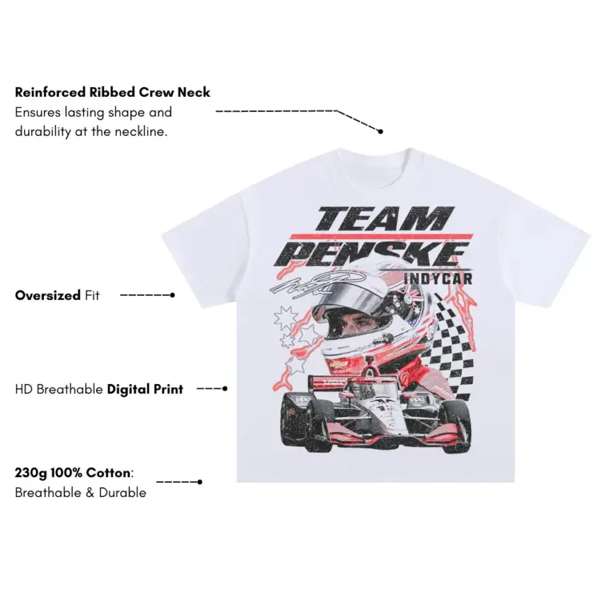 Team Penske Indycar Power Oversized White Graphic Tee - Image 5