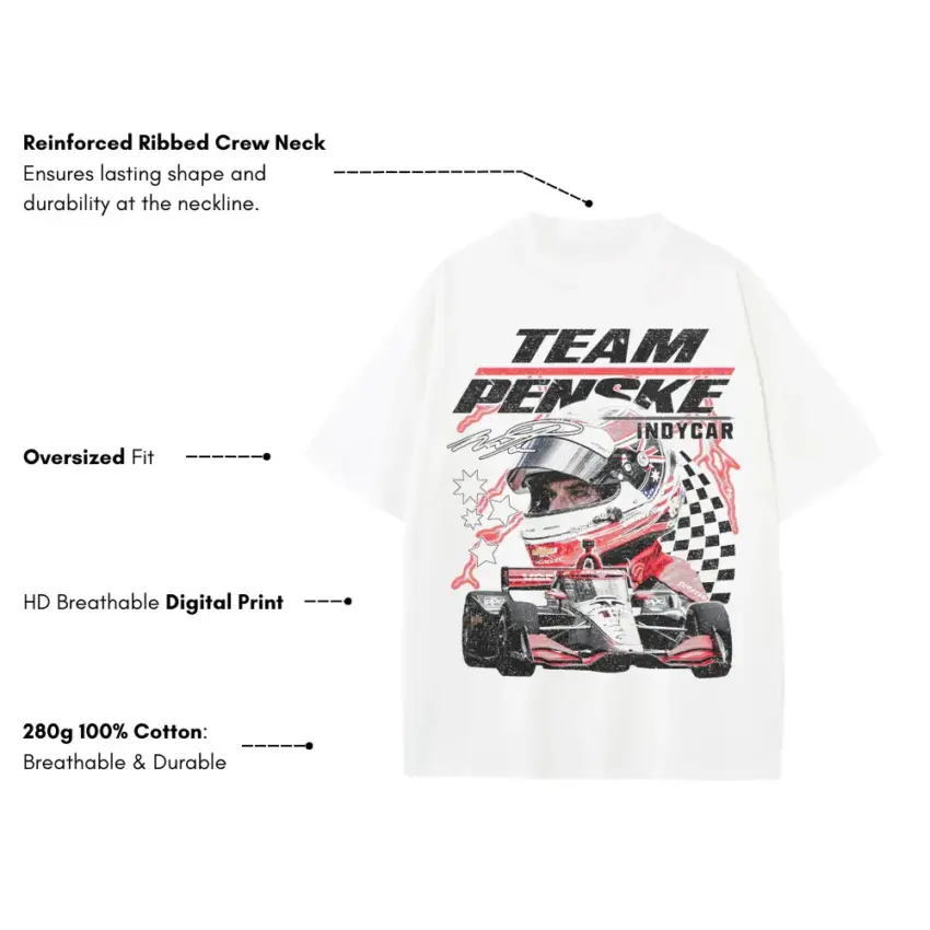 Team Penske Indycar Power Heavyweight Oversized White Graphic Tee - Image 5