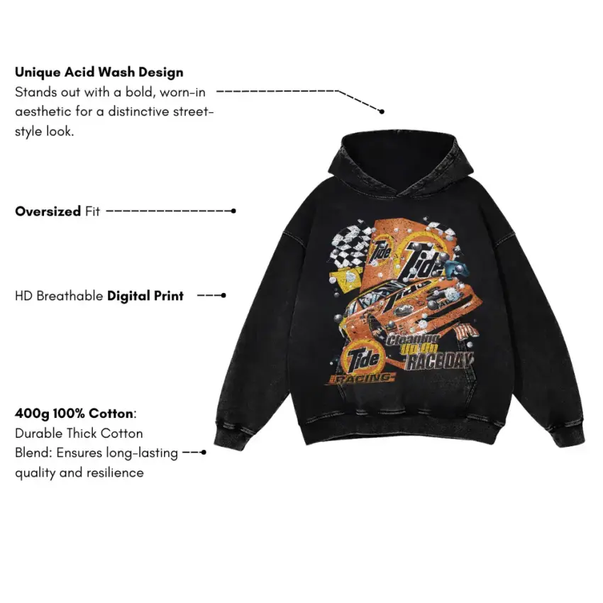 Tide Racing Raceway Aicd Wash Oversized Hoodie - Image 5