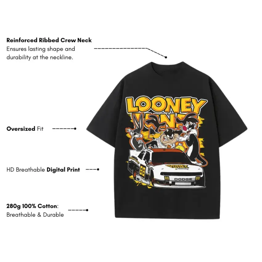 Tune Squad Racing Heavyweight Oversized Black Graphic Tee - Image 5
