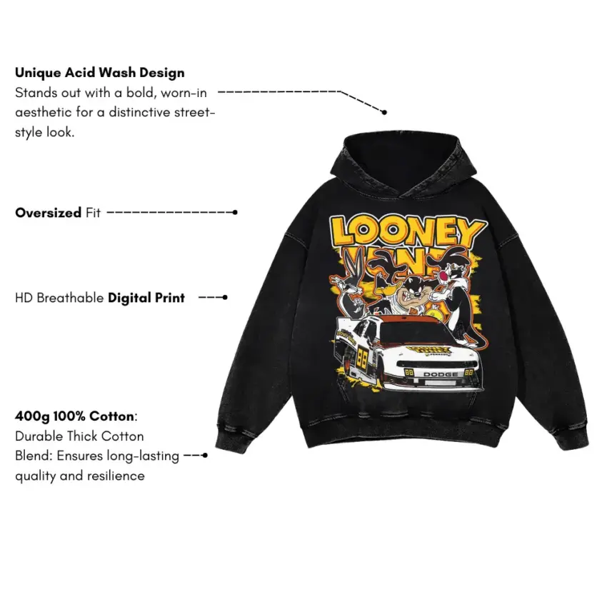 Tune Squad Racing Aicd Wash Oversized Hoodie - Image 5