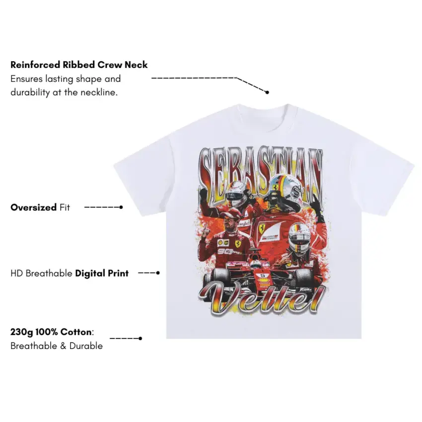 Vettel Forza Ferrari Oversized White Graphic Tee - Image 5
