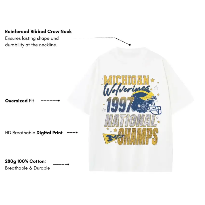 Michigan National Champs 97 Heavyweight Oversized White Graphic Tee - Image 5
