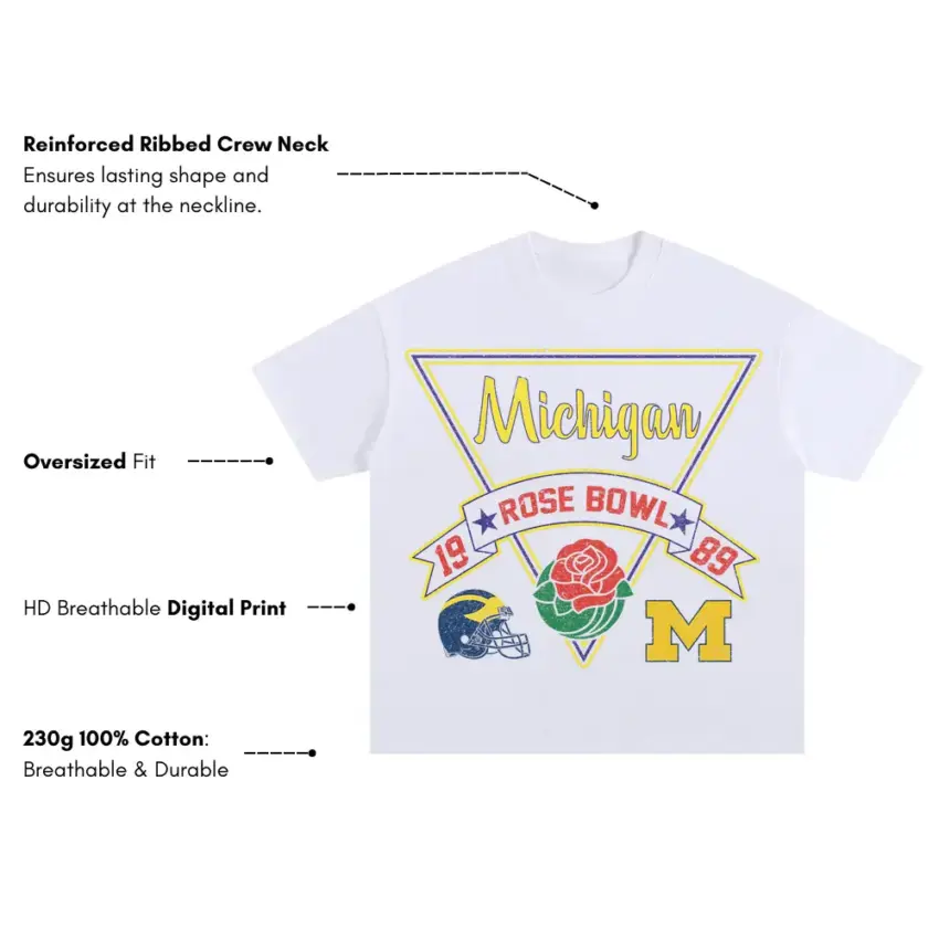 Michigan Rose Bowl 89 Oversized White Graphic Tee - Image 2
