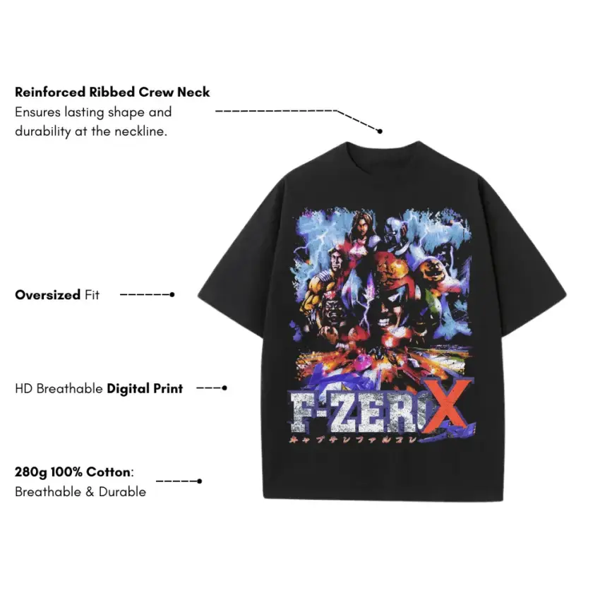F Zero X Racers Heavyweight Oversized Black Graphic Tee - Image 2