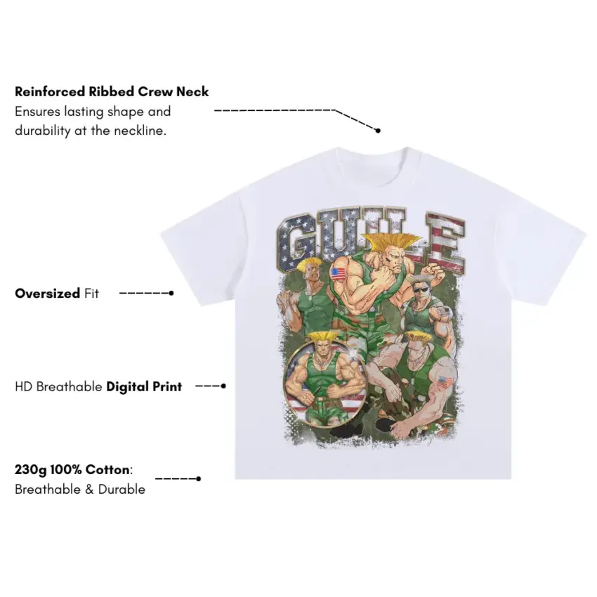 Guile Sonic Boom Oversized White Graphic Tee - Image 4