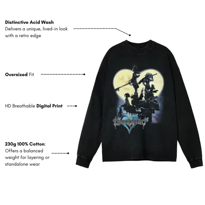 Kingdom Hearts Climb Aicd Wash Oversized Long Sleeve Shirt - Image 2