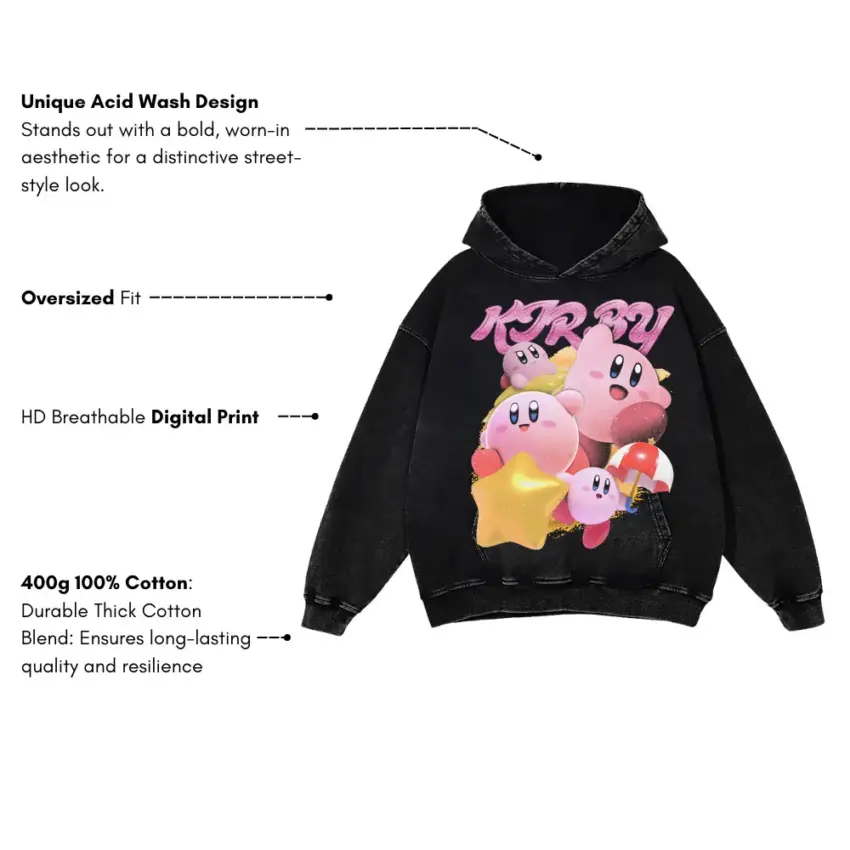 Kirby Super Star Aicd Wash Oversized Hoodie - Image 2
