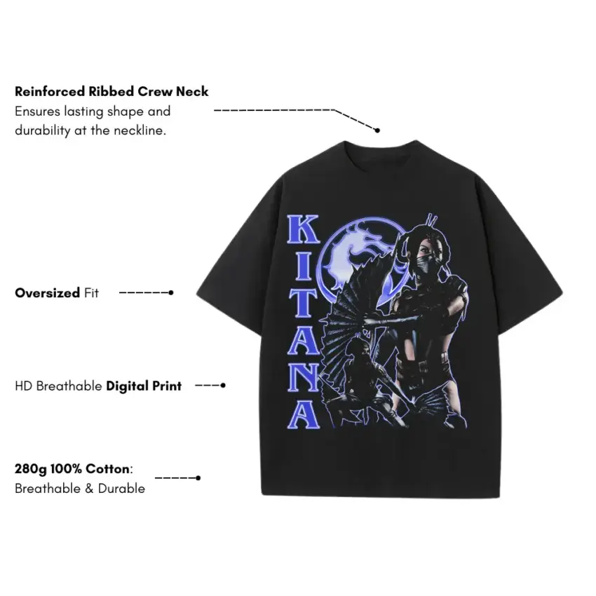 Kitana The Assassin Heavyweight Oversized Black Graphic Tee - Image 2