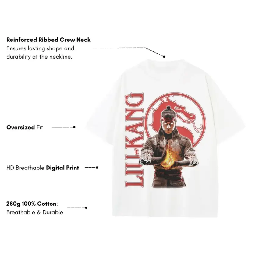 Liu Kang Dragon Flame Heavyweight Oversized White Graphic Tee - Image 2