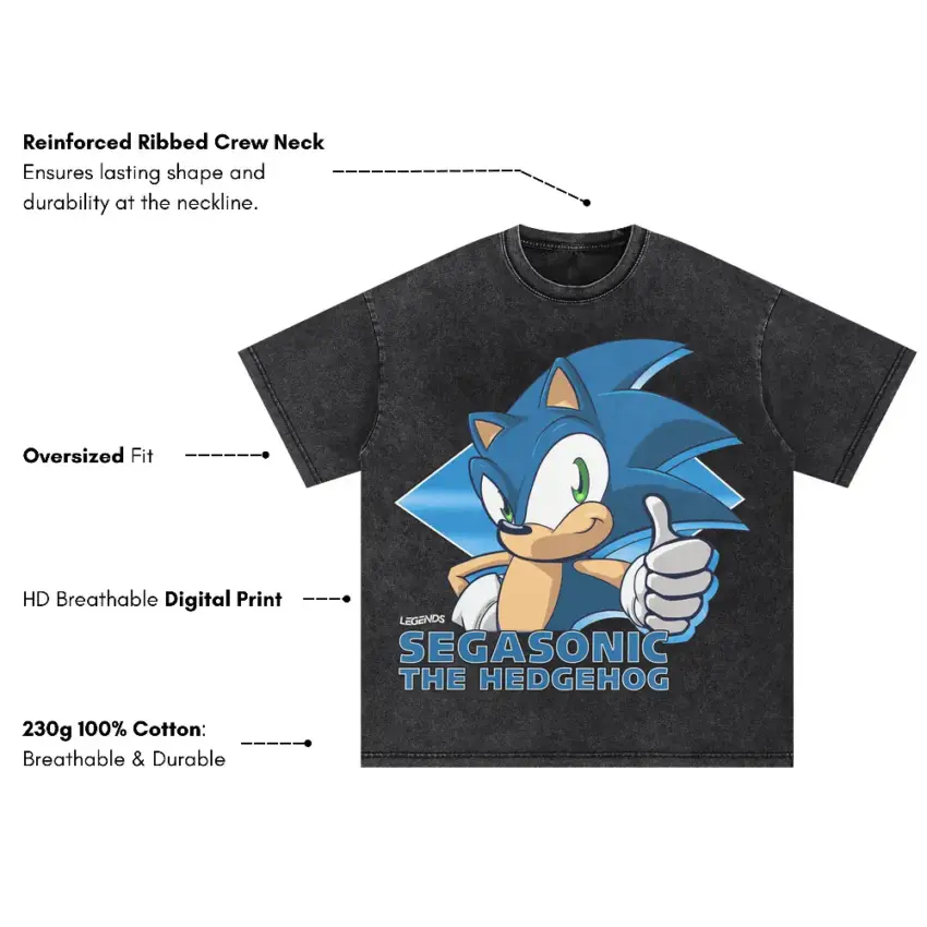 Sega Sonic Attitude Oversized Acid Wash T-shirt - Image 4