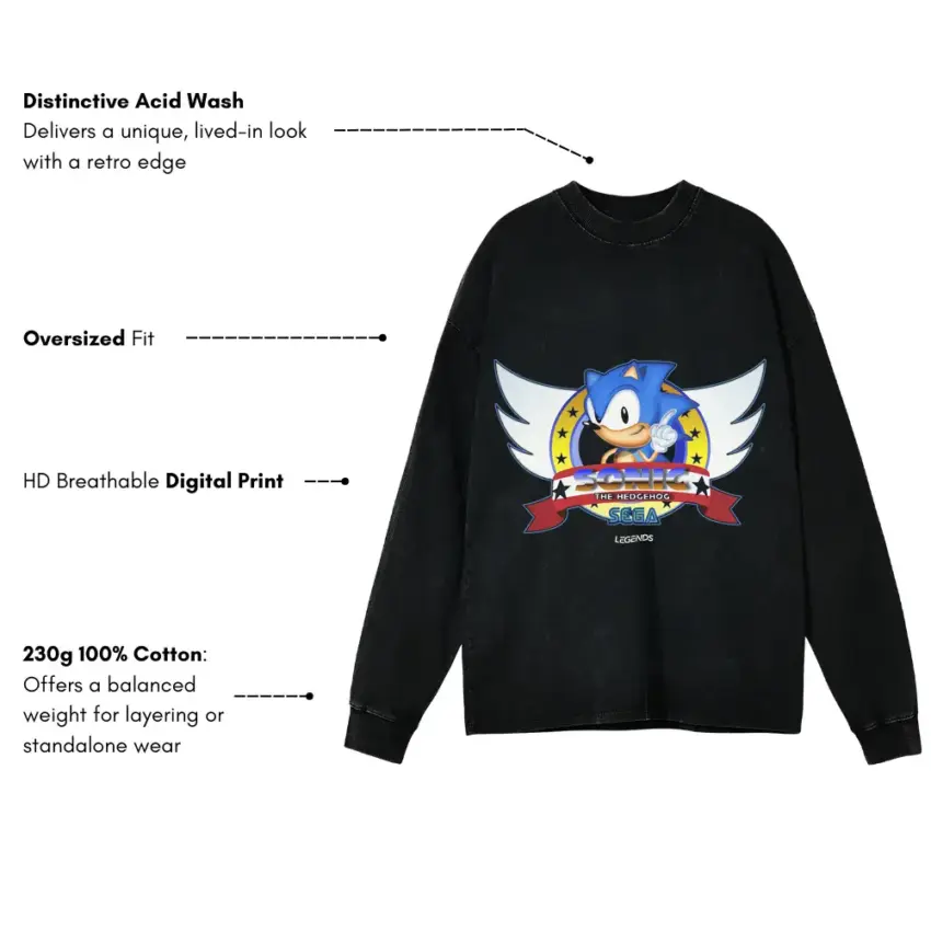 Sonic The Winner Aicd Wash Oversized Long Sleeve Shirt - Image 2