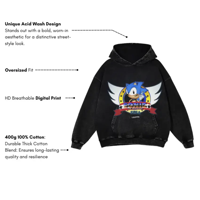 Sonic Victory Lap Aicd Wash Oversized Hoodie - Image 2
