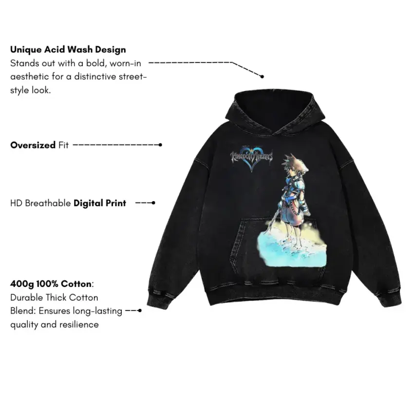 Sora Of Destiny Islands Aicd Wash Oversized Hoodie - Image 2