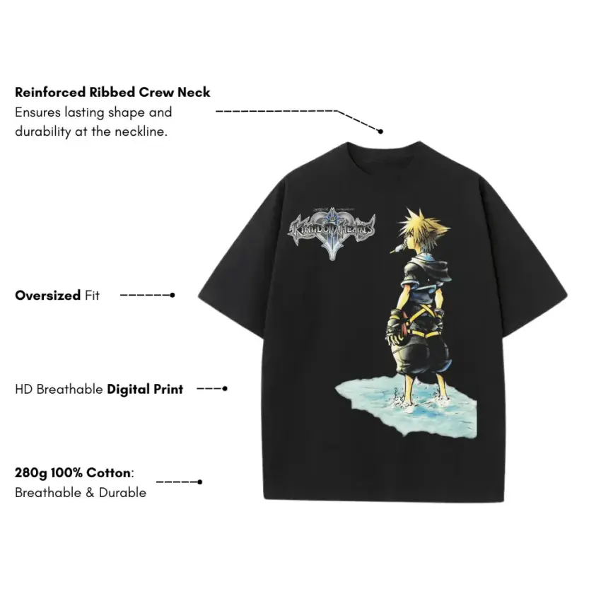Sora The Key Bearer Heavyweight Oversized Black Graphic Tee - Image 4