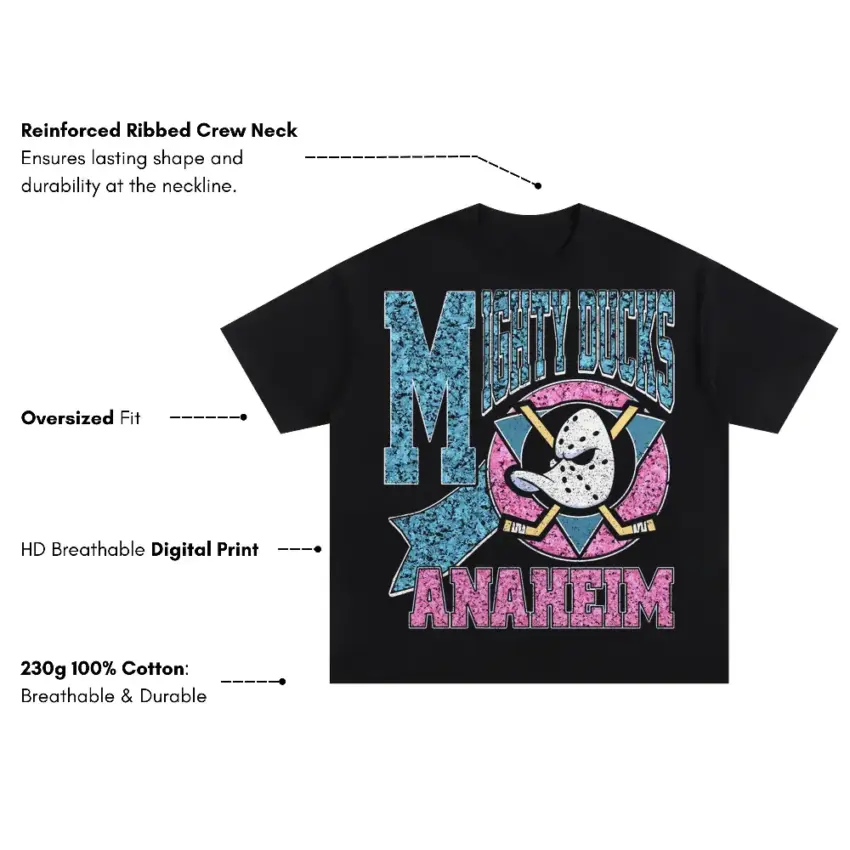 Mighty Ducks Anaheim Retro Wave Oversized Black Graphic Tee - Image 2