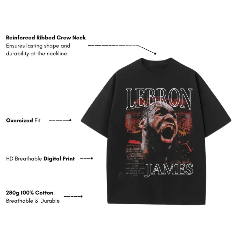 King James Roar Heavyweight Oversized Black Graphic Tee - Image 2