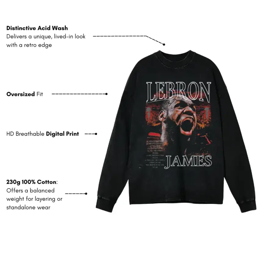 King James Roar Aicd Wash Oversized Long Sleeve Shirt - Image 4