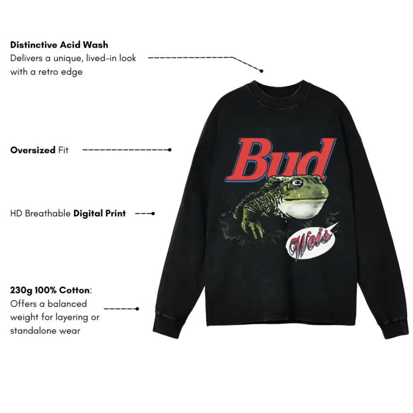 Bud Weis Er Frog Aicd Wash Oversized Long Sleeve Shirt - Image 4
