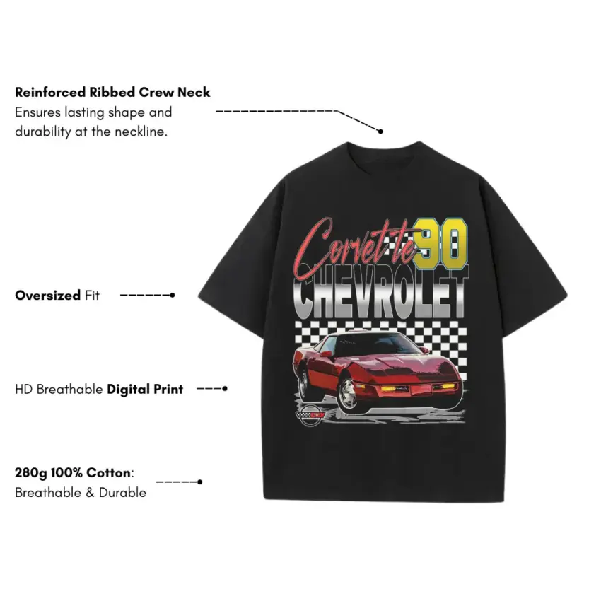 Corvette Ninety Chevrolet Heavyweight Oversized Black Graphic Tee - Image 5