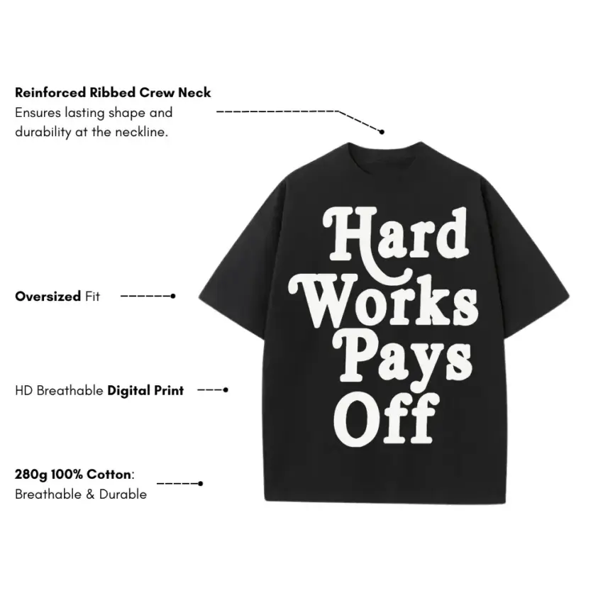 Hard Work Pays Off Heavyweight Oversized Black Graphic Tee - Image 5