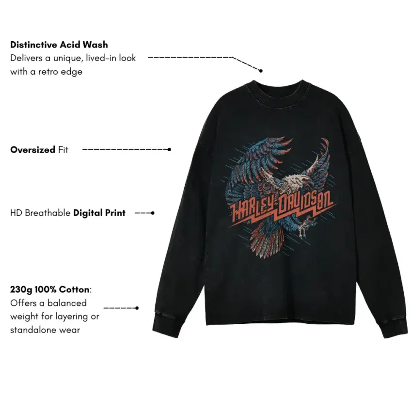 Harley Davidson Freedom Flight Aicd Wash Oversized Long Sleeve Shirt - Image 5