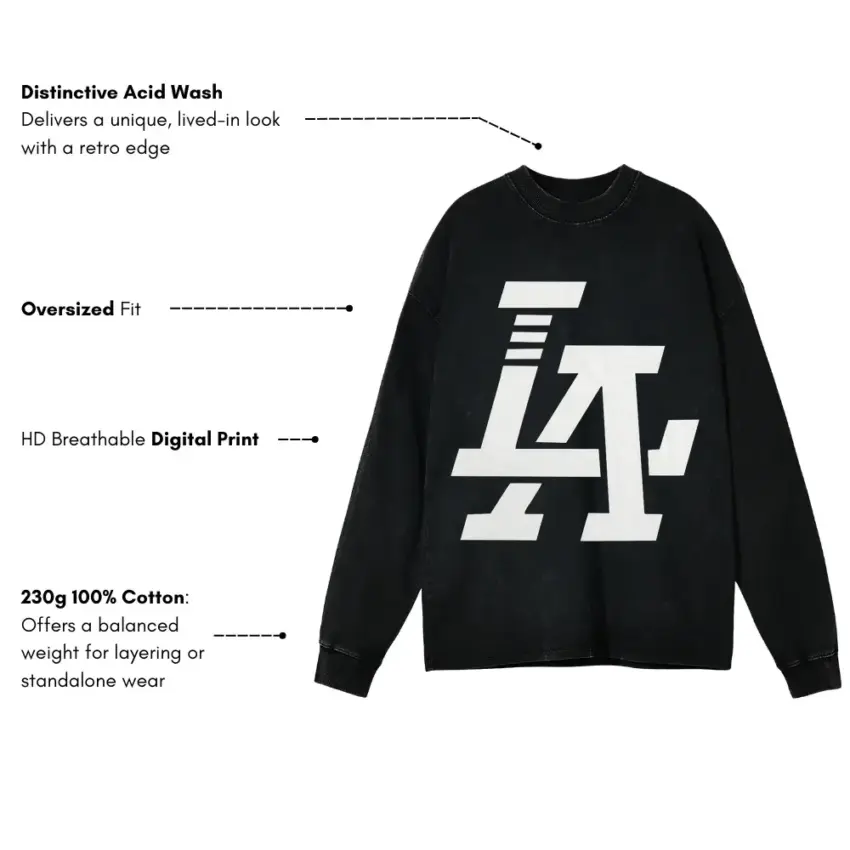 Los Angeles Interlocked Aicd Wash Oversized Long Sleeve Shirt - Image 5