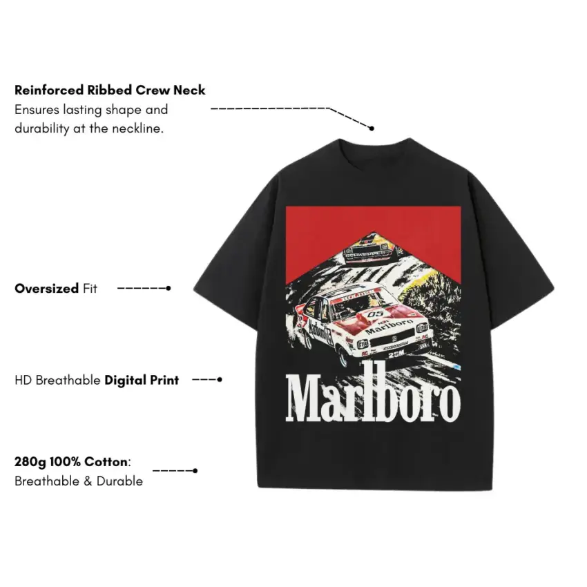Marlboro Racing Champion Heavyweight Oversized Black Graphic Tee - Image 5