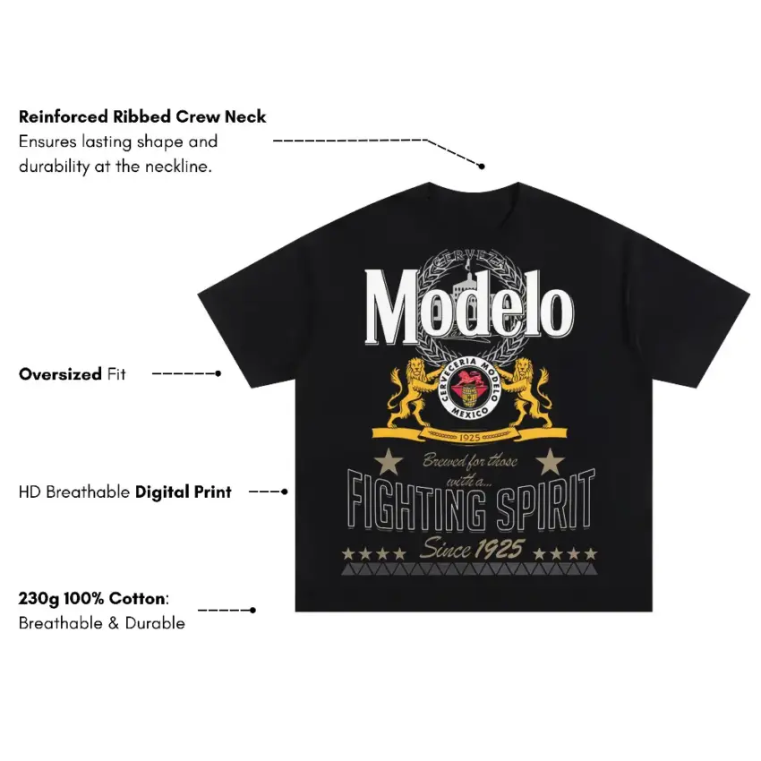 Modelo Fighting Spirit Oversized Black Graphic Tee - Image 5
