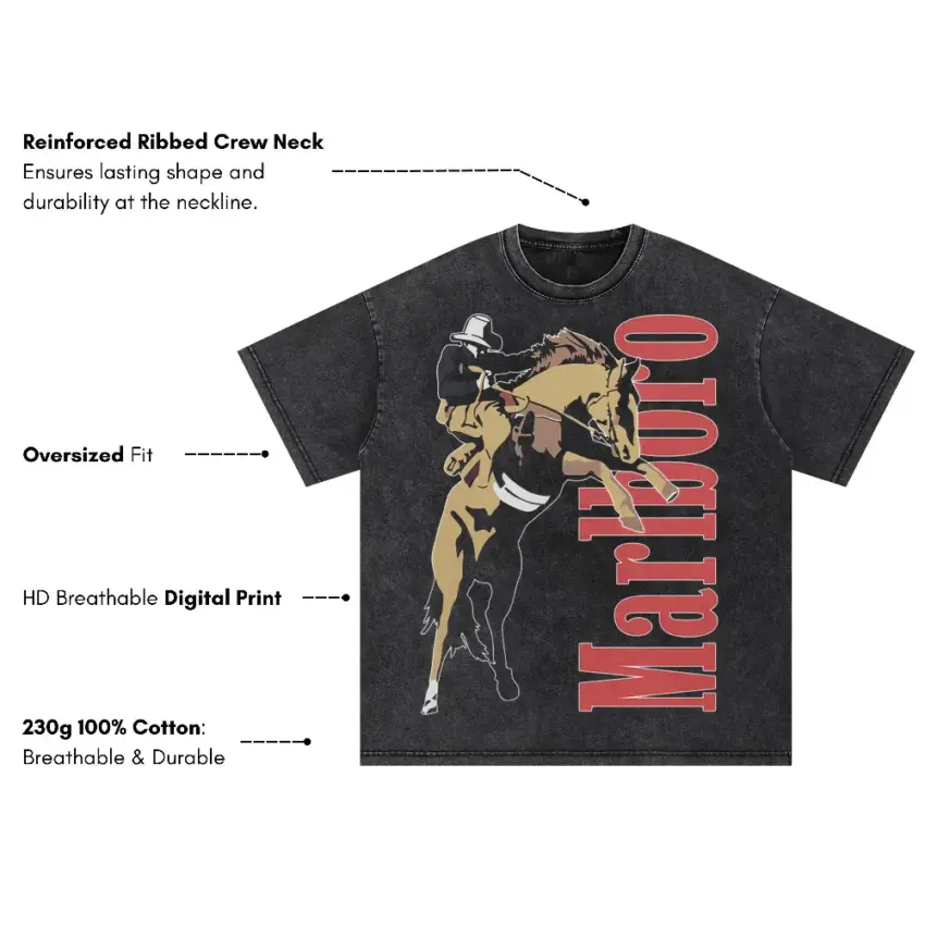 Silhouette Of A Cowboy Oversized Acid Wash T-shirt - Image 5