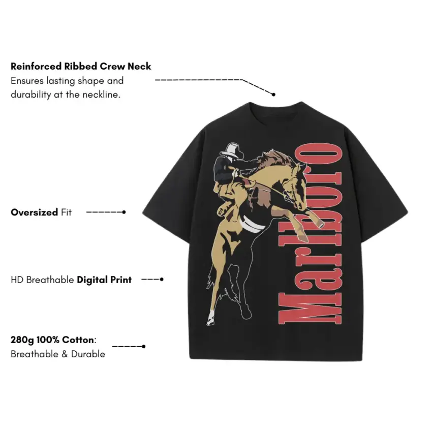 Silhouette Of A Cowboy Heavyweight Oversized Black Graphic Tee - Image 5