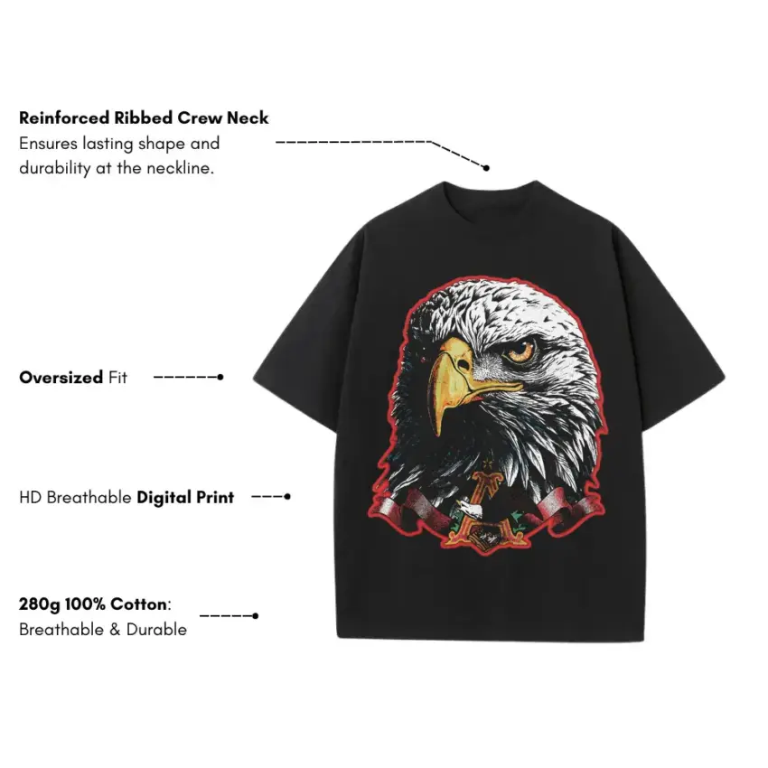 The Eagle's Gaze Heavyweight Oversized Black Graphic Tee - Image 5