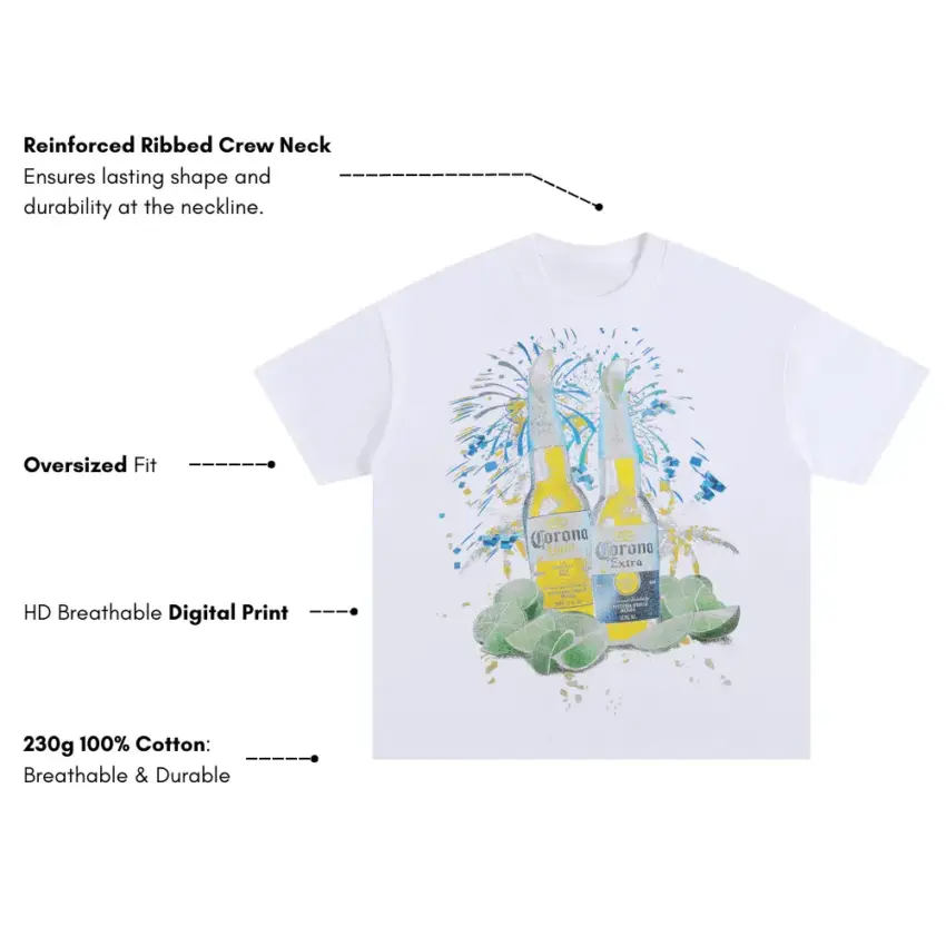 Twin Coronas On Ice Oversized White Graphic Tee - Image 5