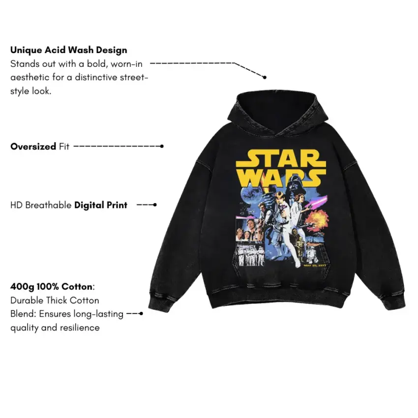 A Galaxy Far Far Away Aicd Wash Oversized Hoodie - Image 2