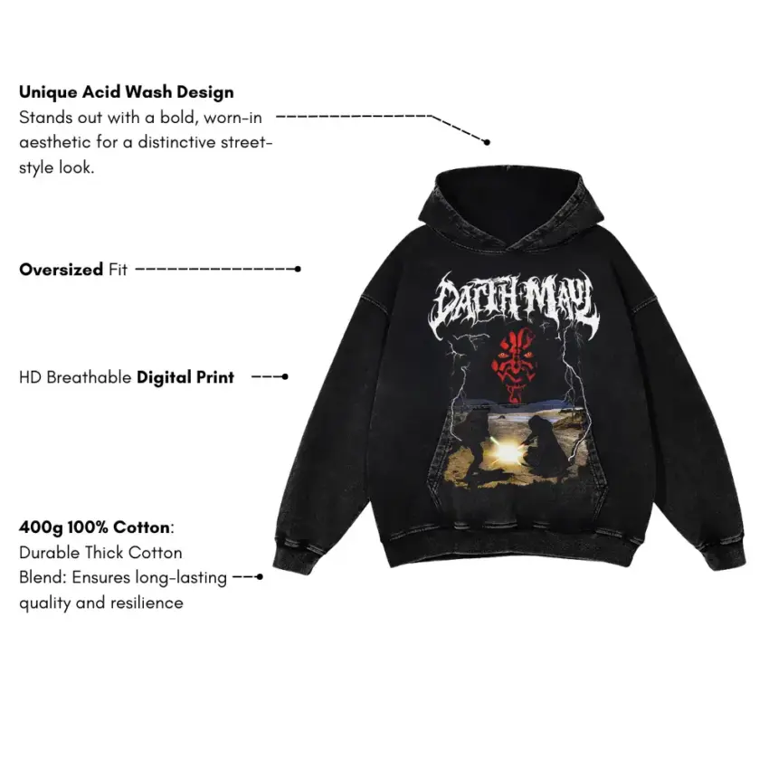 Duel Of The Fates Aicd Wash Oversized Hoodie - Image 2