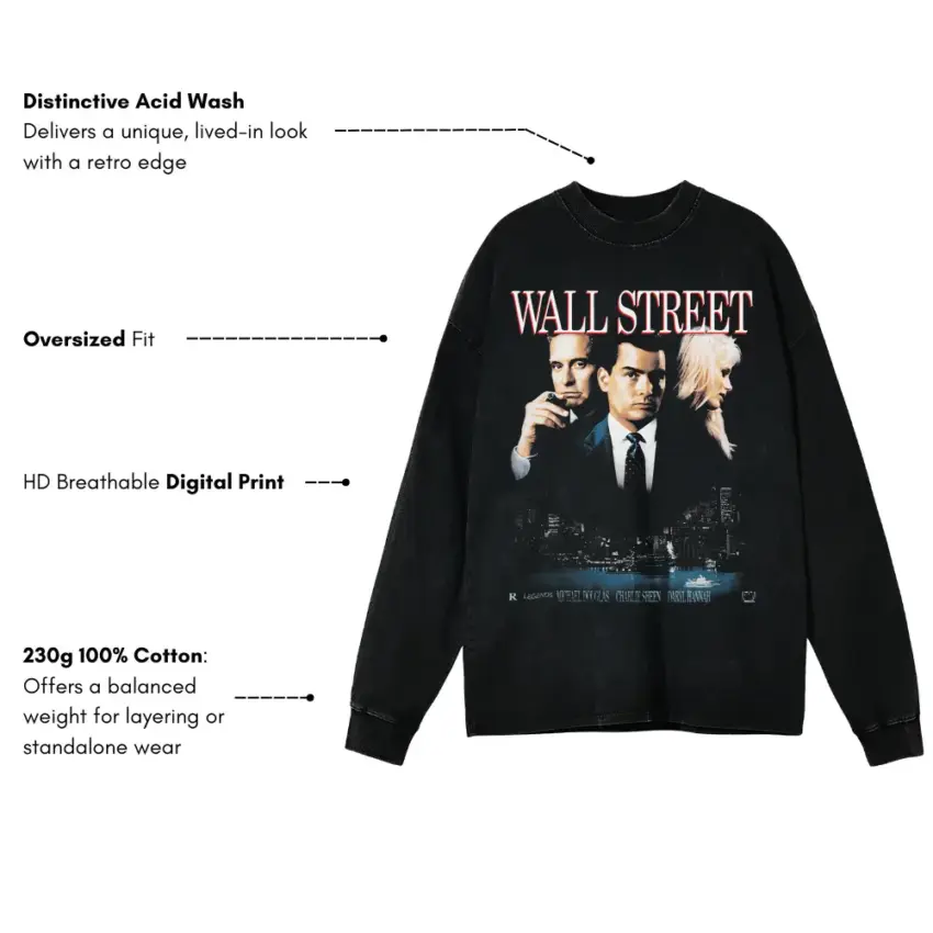 Greed Is Good Aicd Wash Oversized Long Sleeve Shirt - Image 2