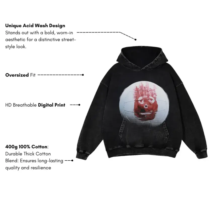 My Friend Wilson Aicd Wash Oversized Hoodie - Image 4