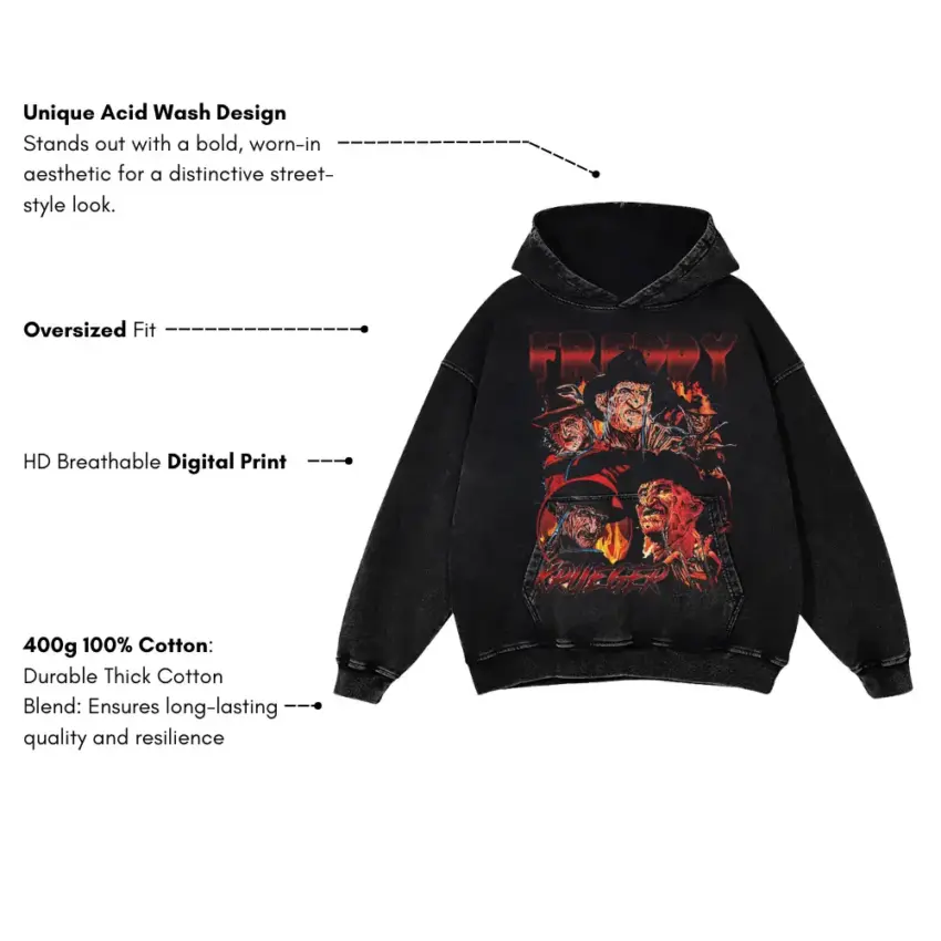 Never Sleep Again Aicd Wash Oversized Hoodie - Image 2