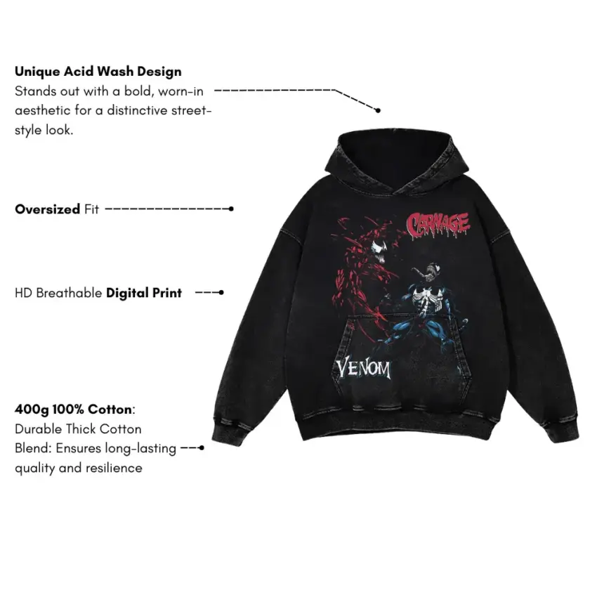 Symbiotic Showdown Aicd Wash Oversized Hoodie - Image 2