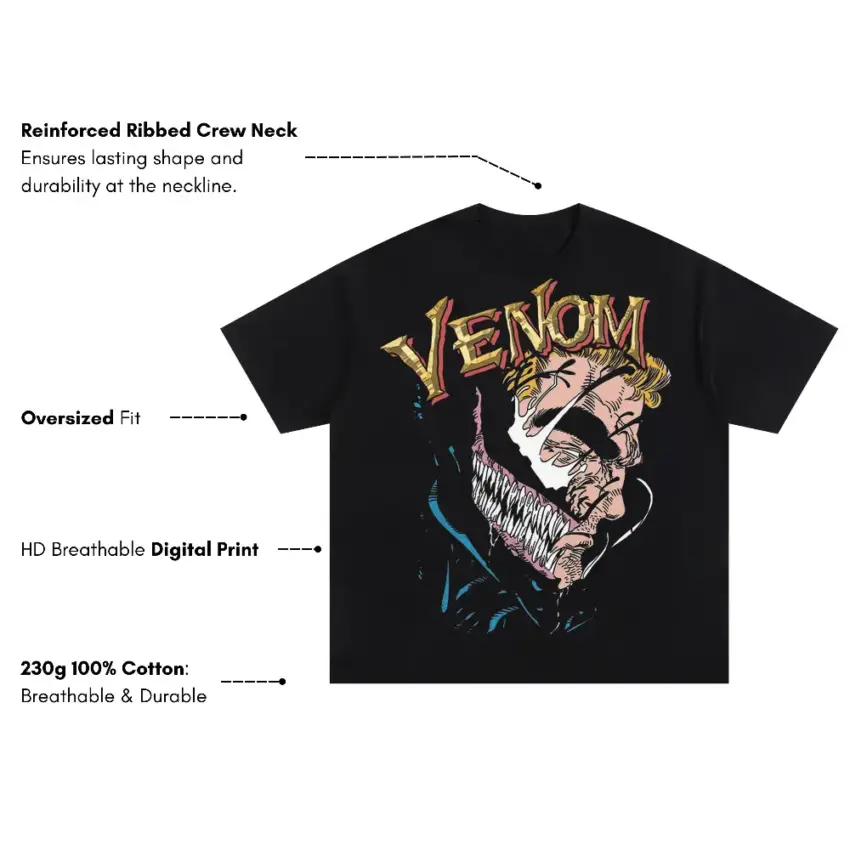 Symbiotic Skull Oversized Black Graphic Tee - Image 2