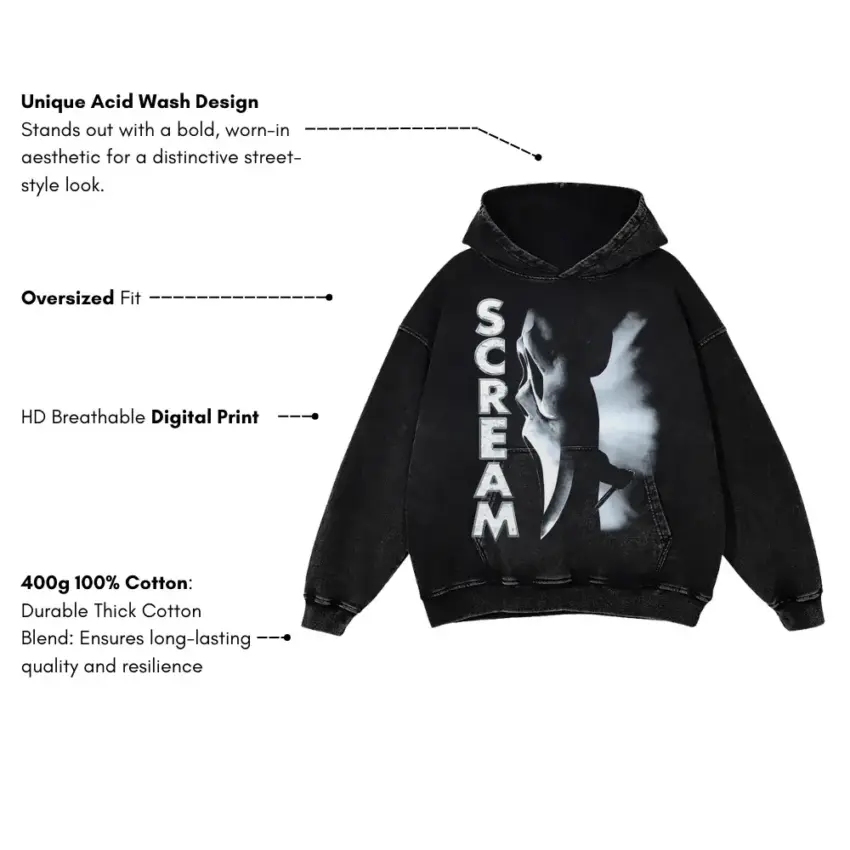 The Call Is Coming From Inside The House Aicd Wash Oversized Hoodie - Image 2