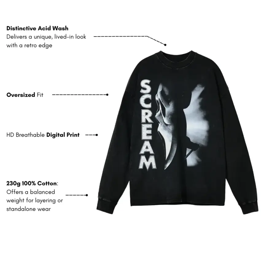 The Call Is Coming From Inside The House Aicd Wash Oversized Long Sleeve Shirt - Image 2