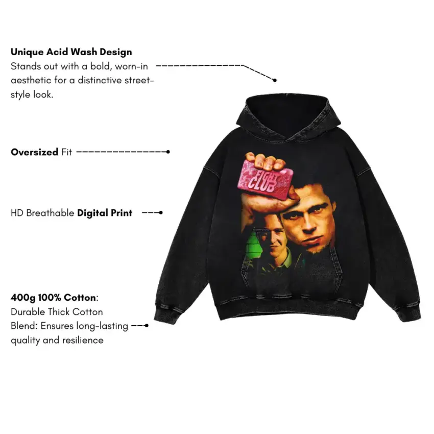 The First Rule Of Fight Club Aicd Wash Oversized Hoodie - Image 2