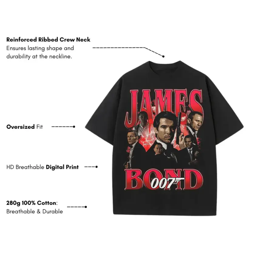 The Legacy Of Bond Heavyweight Oversized Black Graphic Tee - Image 2