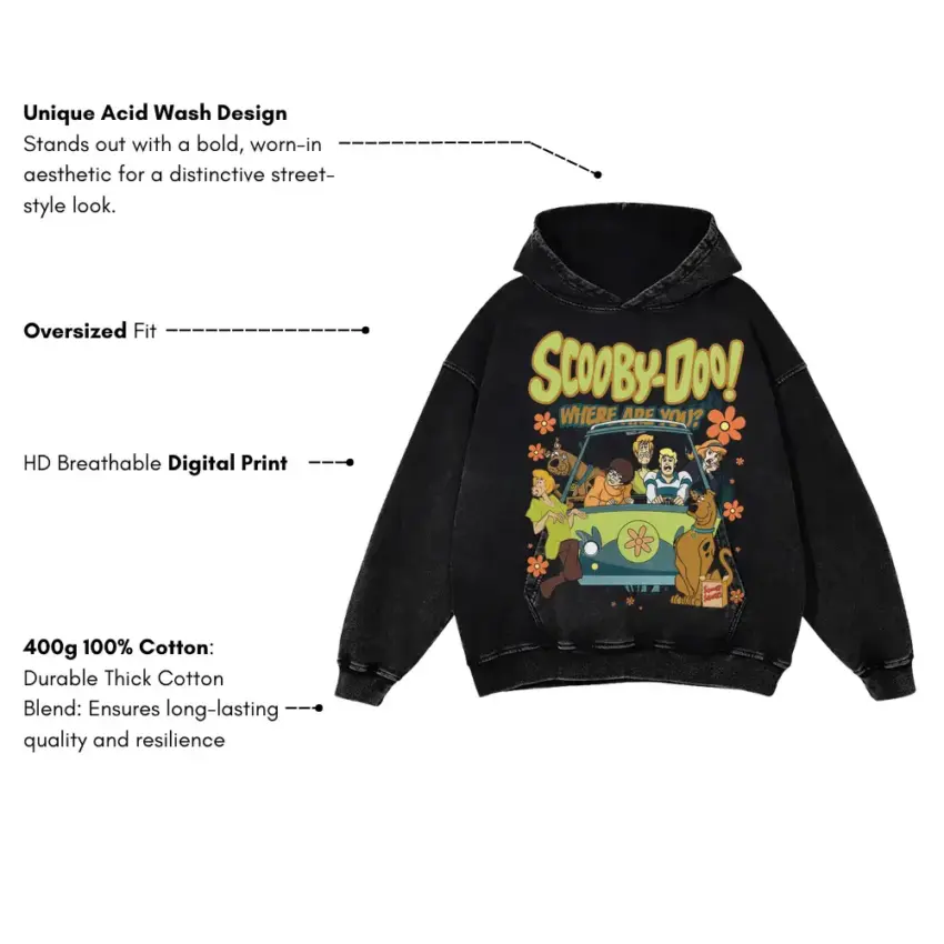 The Mystery Machine Aicd Wash Oversized Hoodie - Image 2
