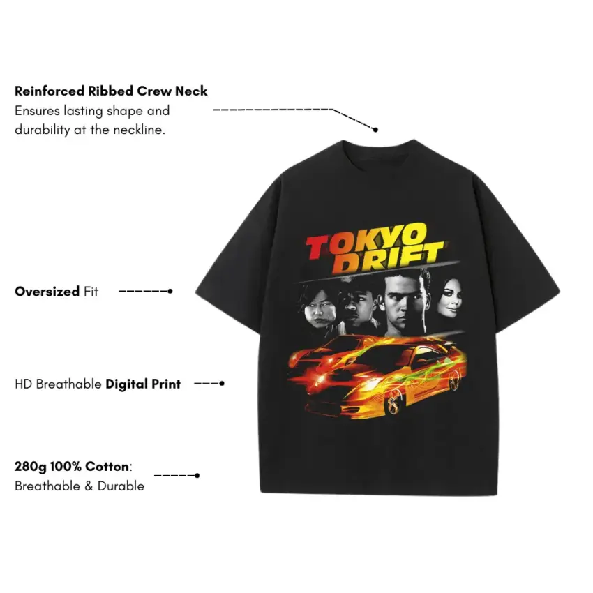 Tokyo Drift King Heavyweight Oversized Black Graphic Tee - Image 2