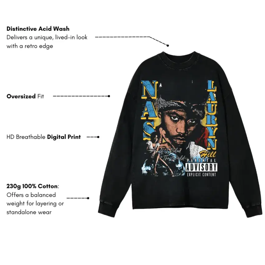 2Pac Apocalypse Now Aicd Wash Oversized Long Sleeve Shirt - Image 5