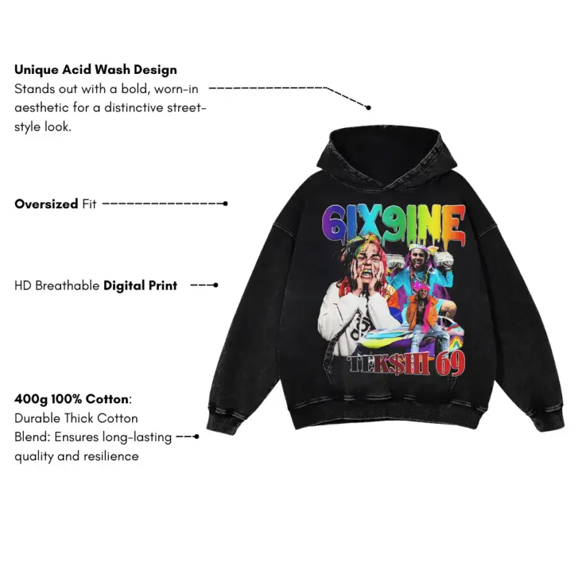 6ix9ine TattleTales Era Aicd Wash Oversized Hoodie - Image 5