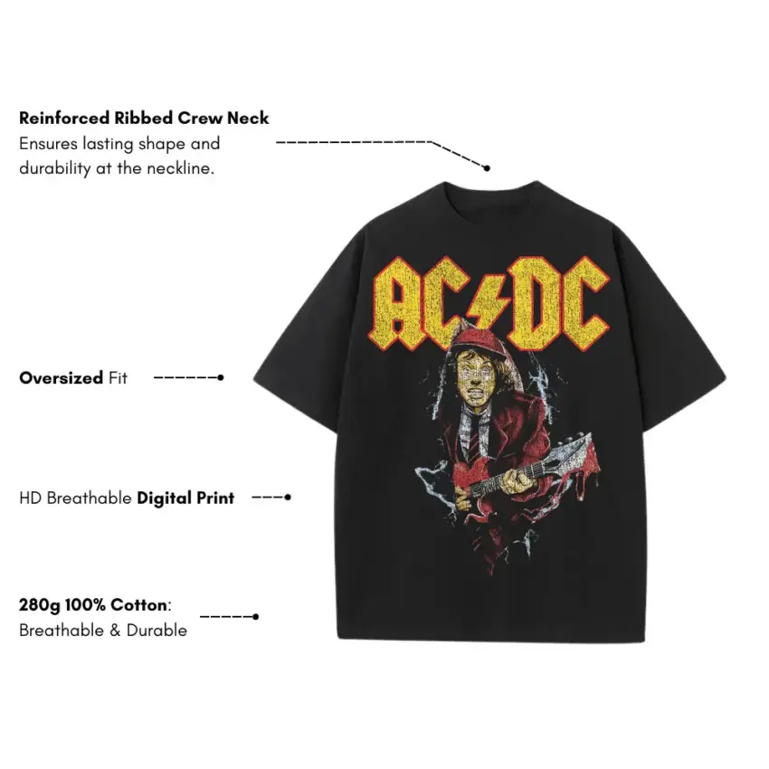 ACDC Angus Young Heavyweight Oversized Black Graphic Tee - Image 5